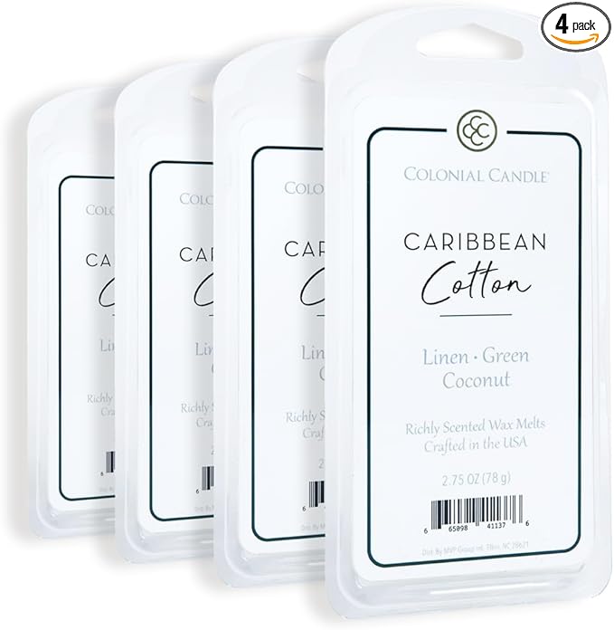 Colonial Candle Caribbean Cotton Scented Wax Melts, Wax Melt Warmer Cubes, Long Lasting Scented Wax Warmer Cubes, 4 Pack, 6 Cubes Each - Made in The USA