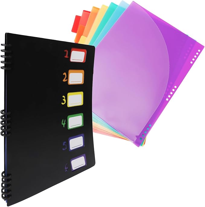 Edufun 12-Pocket Expanding File Folder with Removable Pages, 6 Numbered Tabs, Colorful A4 Organizer for Office and School