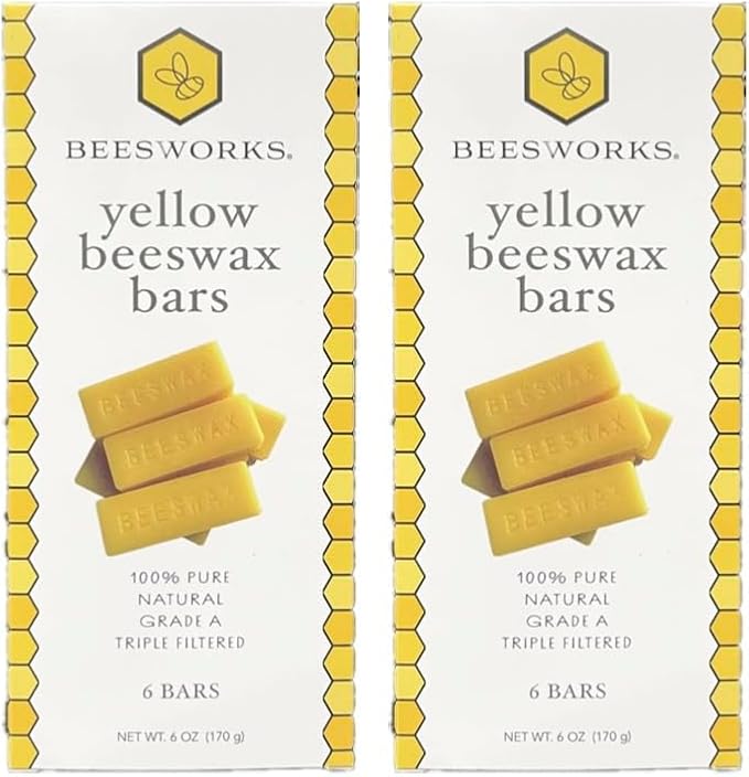 BEESWORKS Yellow Beeswax Bars (12 oz) | 100% Pure, Cosmetic Grade, Triple-Filtered Beeswax for DIY Skin Care, Lip Balm, Lotion and Candle Making (1 oz Bars - 2 Packages of 6)