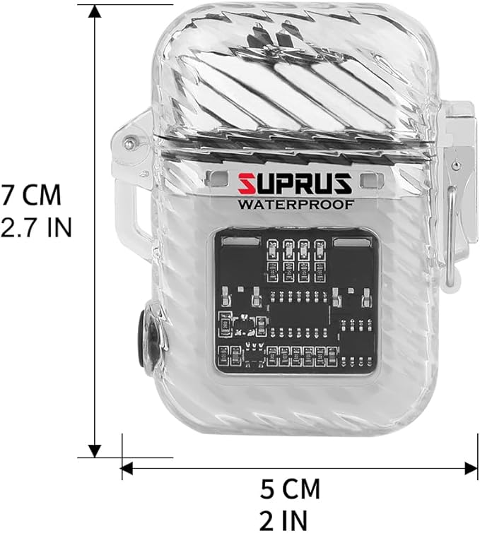 SUPRUS Luminous 3 Modes of Flashlight Windproof Waterproof Lighter Electric Rechargeable Dual Arc Plasma Lighter with Survival Emergency Whistle and Lanyard (Silver)