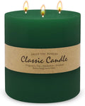 Large 3-Wick Green Pillar Candle - 6x6 Inch Dripless & Smokeless Unscented Fat Candle, 120 Hour Long Burning Hand-Poured Thick Candle with Cotton Wicks