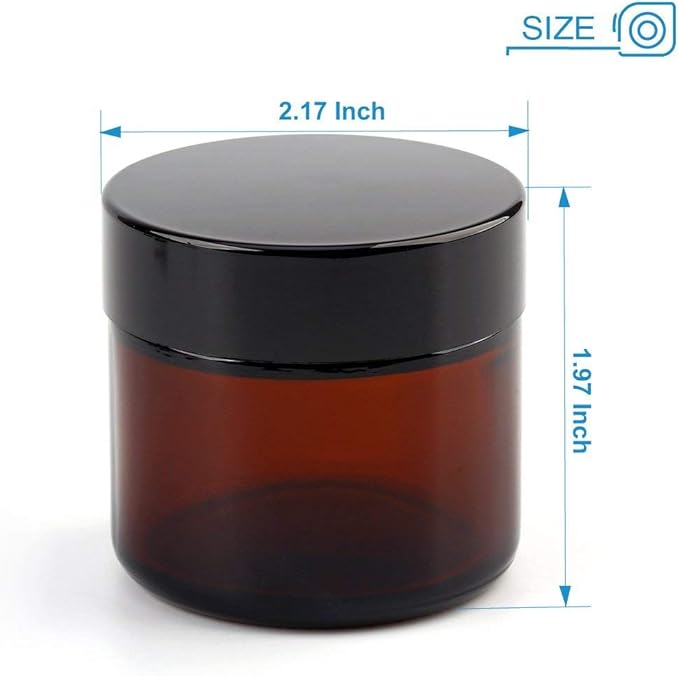 Encheng 15 Pack of 2 oz Amber Round Glass Jars,with Inner Liners and Black Lids,Empty Cosmetic Containers,Cream jars