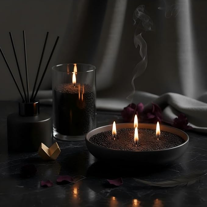 Monivi Scented Candle Sand with Wicks 1.1lb Black Pearled Candle Beads Sand Candles with Wicks for Mothers Day Gift 85 Burn Hours Refillable Candle Wax for DIY Candle Making(Scented Musk)