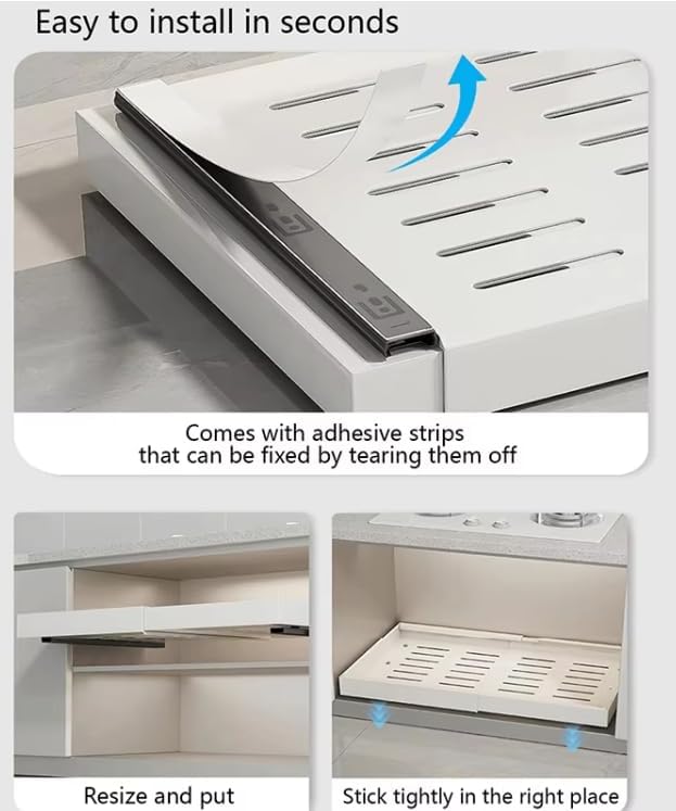 Pull out Cabinet Organizer, Slide out Drawers for Kitchen Cabinets, Adhesive Nano Film, No Drill Install, DIY - adjustable - Expandable - Kitchen accessories – Home Essentials (12.6"~20.5") 1PC
