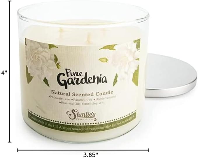 Gardenia Highly Scented Natural 3 Wick Candle, Essential Fragrance Oils, 100% Soy, Phthalate & Paraben Free, Clean Burning, 14.5 Oz.