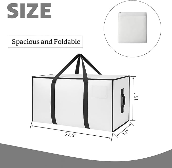 2 Pack Extra Large Clear Moving Bags with Zippers – Heavy Duty Storage Bags with U-Shaped Handles, Tag Pocket & Side Grips – Ideal for Clothes, Bedding, Dorm, Closet, Garage Organization