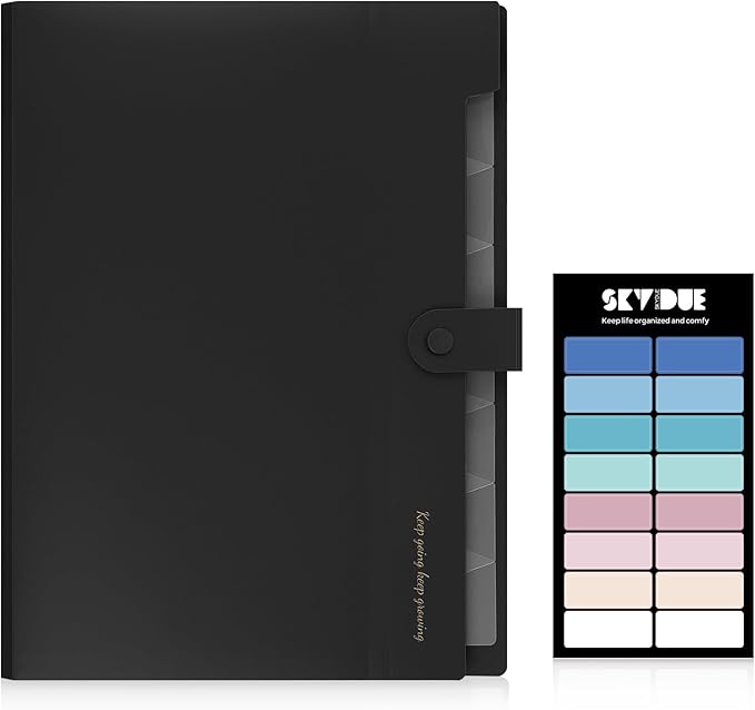 SKYDUE Accordion File Organizer, Expanding File Folder with 8 Pockets, Portable Document Paper Receipt Organizer, Letter/A4 Size Filing Folder School Office Supplies Black