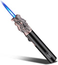 Torch Lighter - Refillable Butane Lighter with Adjustable Flame, Windproof Jet Flame, Transparent Gas Window - Long Lighter for Candles, Kitchen, Outdoor Use (Gas Not Included)-Red Copper