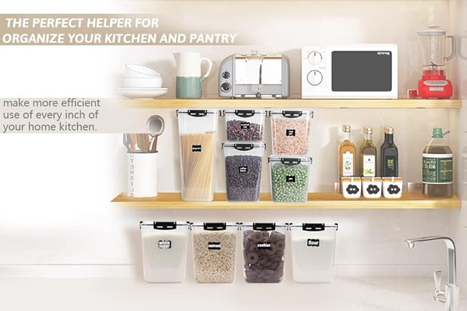 CASA LINGO Airtight Food Storage Containers with Lids, 4.4L Large Pantry Organization and Storage for Flour Sugar Dry Food Cereal, Set of 4 Plastic Food Storage Containers