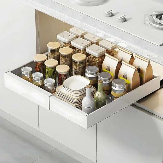 Pull out Cabinet Organizer, Slide out Drawers for Kitchen Cabinets, Adhesive Nano Film, No Drill Install, DIY - adjustable - Expandable - Kitchen accessories – Home Essentials (12.6"~20.5") 1PC