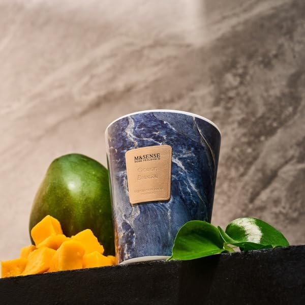 M&SENSE Ocean Breeze Scented Soy Candle, 3 Wick Highly Scented 14.1 Oz 80H, Aromatherapy Christmas Gift for Women and Men