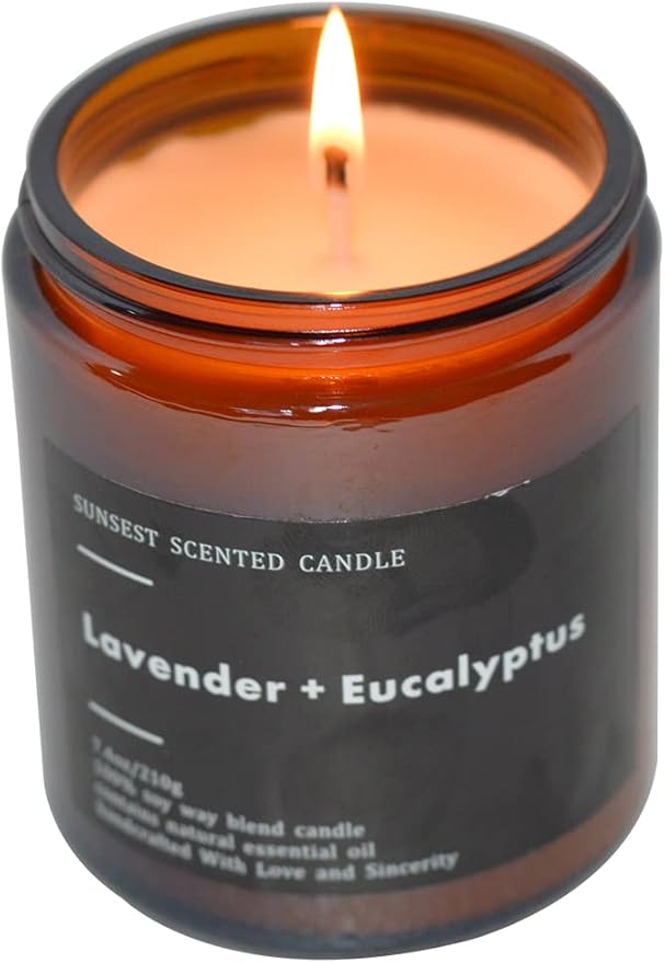 Scented Candle - for Home and Gifts - Lavender & Eucalyptus - 100% Natural Soy Wax and Pure Essential Oils - Women and Men Candles - Long Lasting- Stress Relief