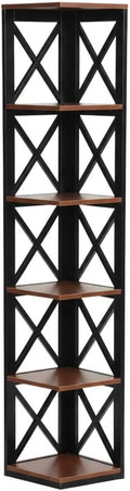 Furnifact Cherry Black 5-Tier Corner Bookcase with Multiple Shelves, Durable Non Lead Base Paint Finish, Space-Saving Design for Home and Office Storage