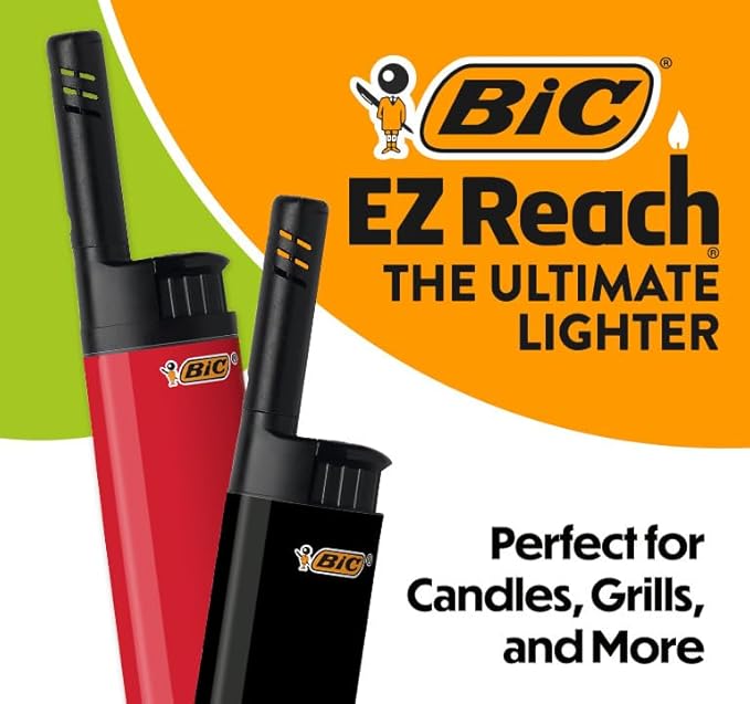 BIC EZ Reach Lighters, Long Metal Wand Candle Lighter, Home Décor Collection, 6-Pack (Designs May Vary)