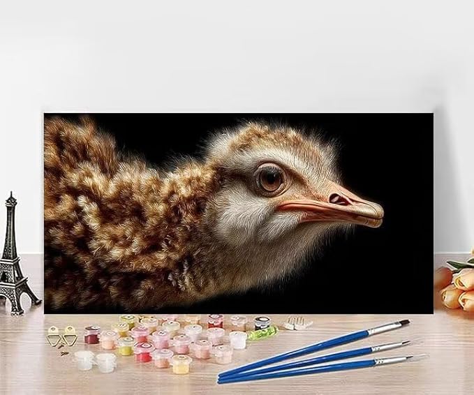 Paint by Numbers Kit for Adults Ostrich Painting by Numbers Animal DIY Kits for Adults Canvas Painting Crafts, Hobbies for Women Beginner for Home Wall Decor Art Gifts Without Frame 16x32 Inch P-OH43