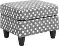 Furnifact Gray Upholstered Ottoman Foot Rest with Daisy Print and Toss Pillow – Mid Century Accent Ottoman Chair for Bedroom or Living Room Decor