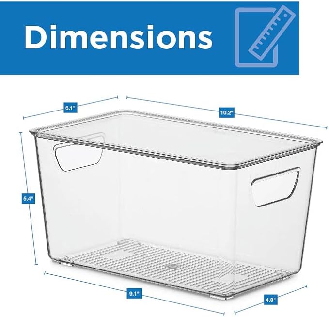 Set Of 12 Refrigerator Organizer Bins with Lids - Plastic Pantry Organization and Storage Baskets - Stackable Food Fridge Organizers with Cutout Handles for Freezer, Kitchen, Countertops, Cabinets