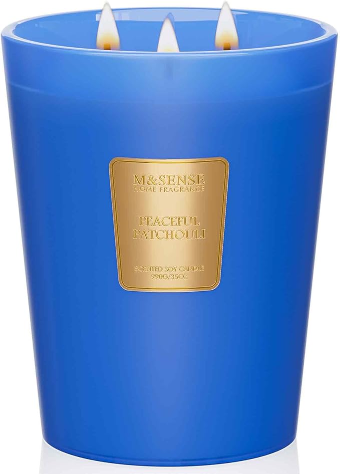 M&SENSE Patchouli Soy Large Candles, 3-Wick 35oz 150H Long Lasting, Aromatherapy Candle for Meditation Stress Relief Home Décor