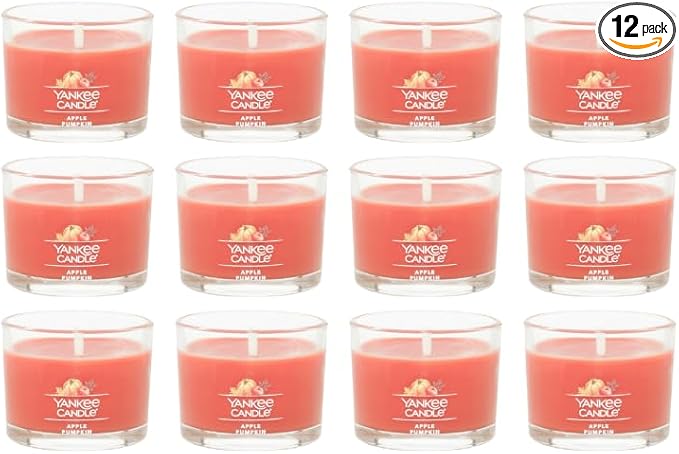 Yankee Candle Signature Votive Mini Candle Jar, Apple Pumpkin Scent, Natural Soy Wax Blend Candle with Natural Fiber Wick, 1.3 OZ Glass Jar (Pack of 12)