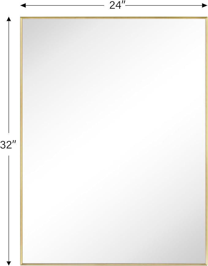 TEHOME Gold Bathroom Vanity Mirror with Squared Corners, 24x32'' Brushed Brass Rectangle Stainless Steel Metal Framed Mirror for Bathroom