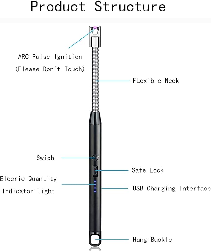 Vidisan Rechargeable Candle Lighter and Wick Trimmer,Candle Accessory Set,Candle Wick Clipper Wick Cutter Scissor,Electric Rechargeable Arc Lighter Display USB Lighter-Black