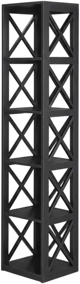 Furnifact Black 5 Tier Corner Bookcase with Spacious Shelves, Modern Design, Durable Non-Lead Base Paint Finish, Ideal for Living Room or Office Storage