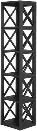 Furnifact Black 5 Tier Corner Bookcase with Spacious Shelves, Modern Design, Durable Non-Lead Base Paint Finish, Ideal for Living Room or Office Storage