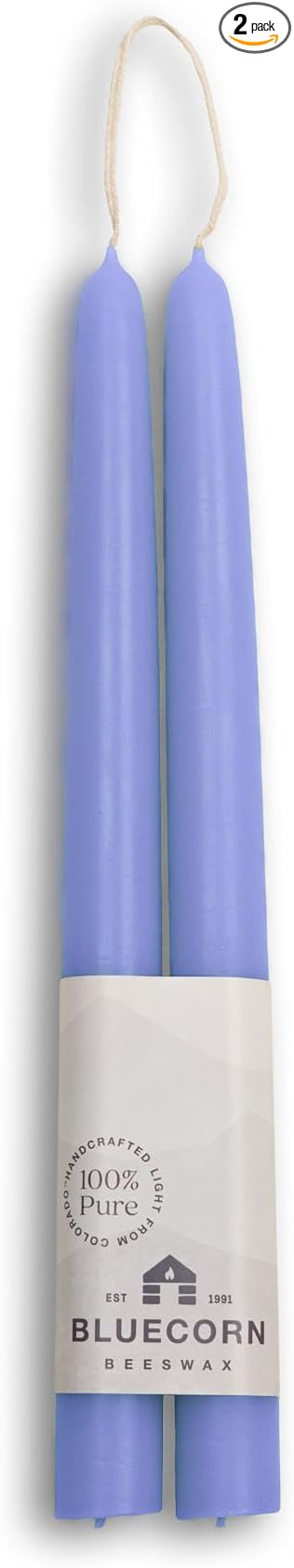 Bluecorn Beeswax Taper Candles, 100% Pure Natural Bees Wax, Pair of 10 Inch Lilac Tapered Candlesticks, Clean Burning & Dripless, Fragrance Free, Long Lasting, Home Decor, American Made, 1 Count