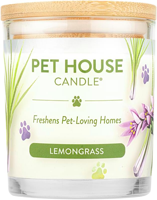 Pet House Candles, Long Burning Scented Candles for Pet Odors, Plant-Based, 60 Hour Burn Time - Lemongrass, 9 oz