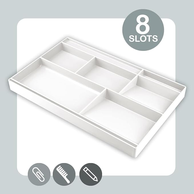 Acrimet Desk Drawer Organizer Tray with 8 compartments Bin Multi-Purpose for Desk Supplies and Accessories (Plastic) (White Color)