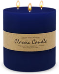 Large 3-Wick Navy Blue Pillar Candle - 6x6 Inch Dripless & Smokeless Unscented Fat Candle, 120 Hour Long Burning Hand-Poured Thick Candle with Cotton Wicks