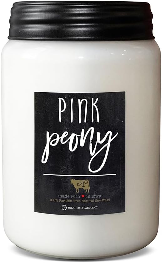 Milkhouse Candle Company - Pink Peony - 26oz Beeswax and Soy Candles - Farmhouse Collection - 100% Natural, Paraffin Free, with Premium Fragrance Oil, Glass Jars with Lids