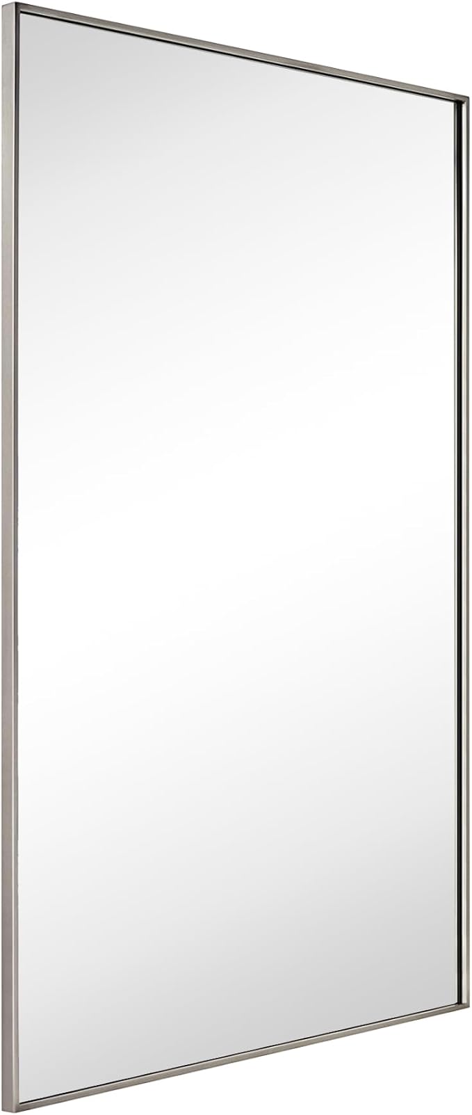 TEHOME Brushed Nickel Bathroom Vanity Mirror with Squared Corners, 24x36'' Silver Rectangle Stainless Steel Metal Framed Mirror for Bathroom