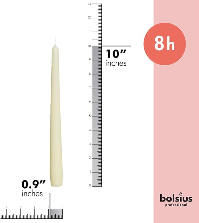 BOLSIUS Long Household Ivory Taper Candles - 10-inch Unscented Premium Quality Wax - 8 Hours Long Burning Dripless Candles Bulk Pack of 30 for Home Décor, Wedding, Parties and Special Occasions