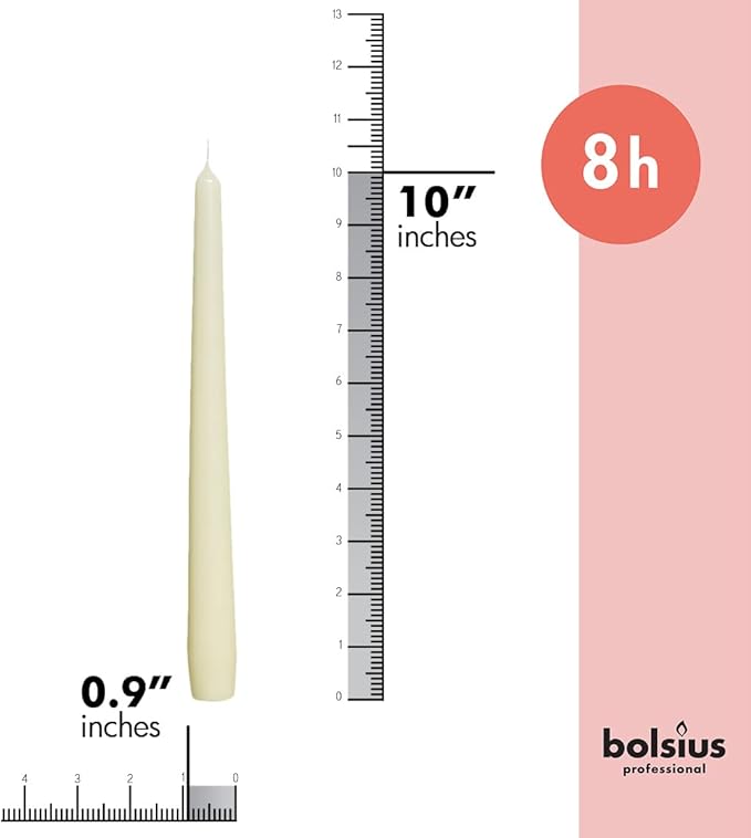 BOLSIUS Ivory Taper Candles - 10 Pack Unscented 10 Inch Dinner Candle Set - 8 Hours Burn Time - Premium European Quality - Smokeless and Dripless Household, Wedding, Party, and Home Décor Candlesticks