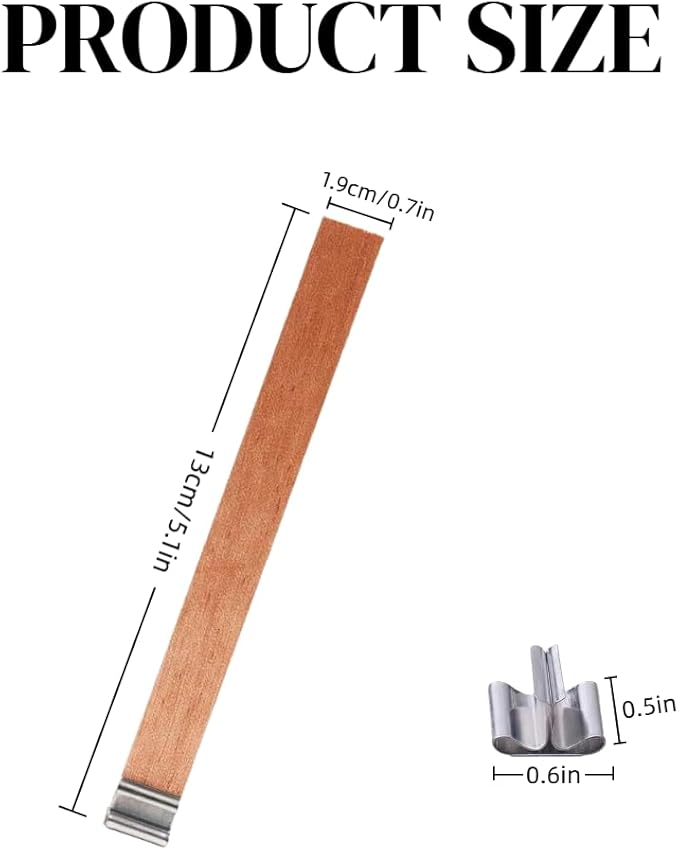 100-Pack Crackling Wooden Candle Wicks — Natural Thick & Smokeless, 0.75 x 5.12 Inch, with Metal Wick Clips and Holder Bases