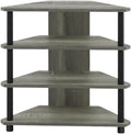 Furnifact French Oak Grey Black Wood TV Stand with Easy Assembly 4-Tier Petite Design, Durable Storage Solution for Living Room, Modern Home Decor