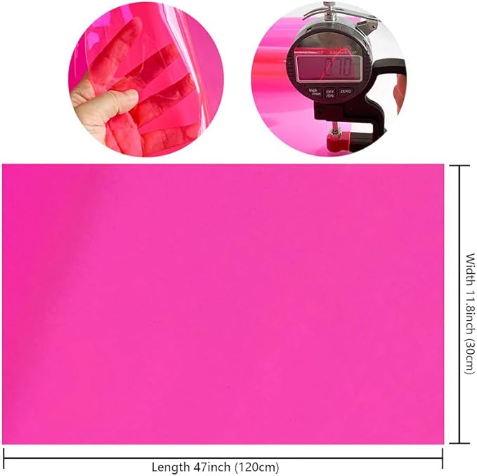 ONEART | Deep Pink Transparent Leather Vinyl, 30 Gauge Solid Color See-Through Waterproof Jelly Faux Leather for Women DIY Handbags Tote, 12" x 48"