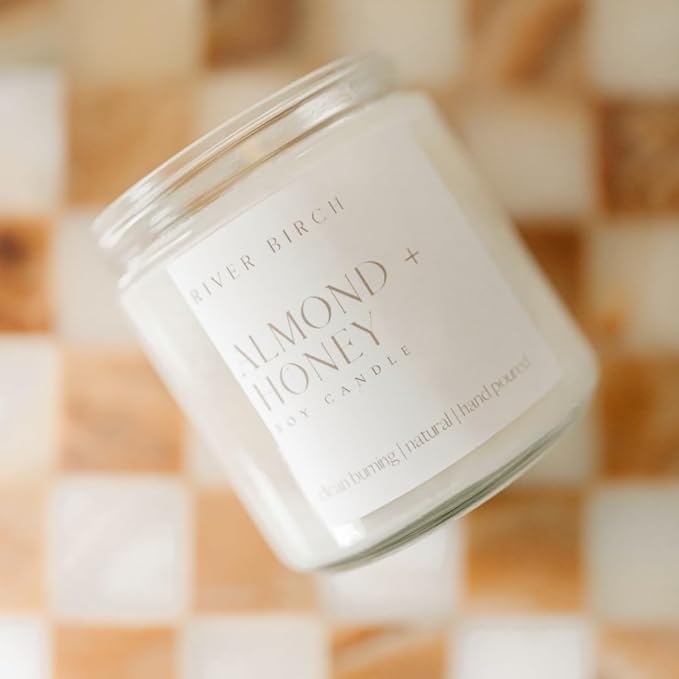 River Birch Candles Almond & Honey Scented Candle | Premium, All-Natural, Non-Toxic, Soy Candles | 16oz 90 Hr Burn Time | Cozy Relaxing Gifts for Home