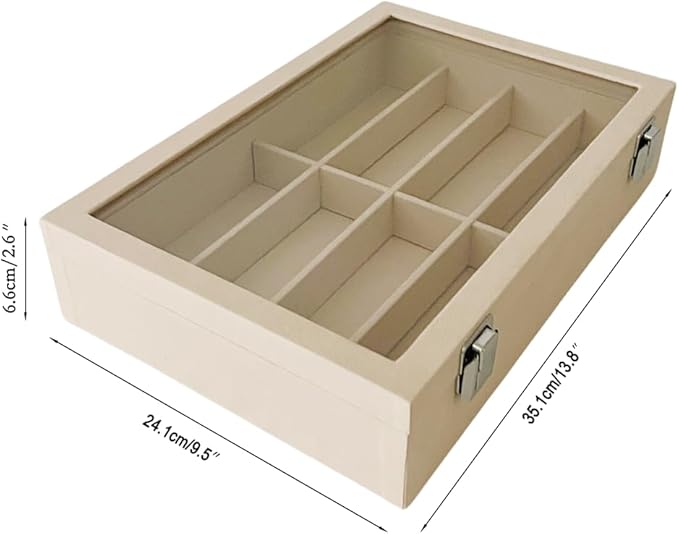 Large Beige Premium Quality Velvet Jewelry Display Box Tray Stackable Practical Trade Show Home Store Eyewear Tray with Glass Lid