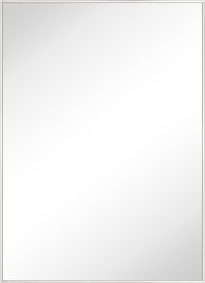 TEHOME Chrome Bathroom Vanity Mirror with Squared Corners, 24x36'' Silver Rectangle Stainless Steel Metal Framed Mirror for Bathroom