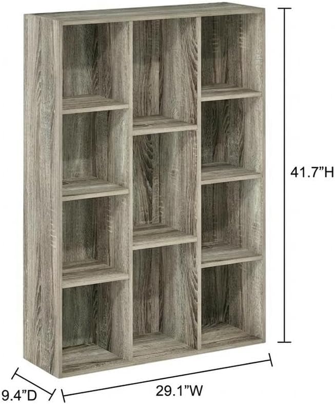 Furnifact French Oak 11-Cube Reversible Open Shelf Bookcase, Durable Wood Construction, Multi-Functional Storage Solution, Modern Wooden Design