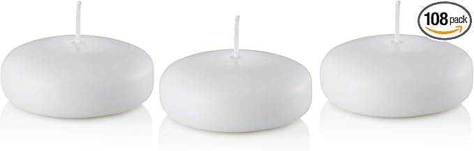 D'light Online Large White 3 Inch Floating Candles for Events, Centerpieces, Spa, Pool, Home Decor, Cylinder Vases and Holiday Decor - (White, Set of 108)