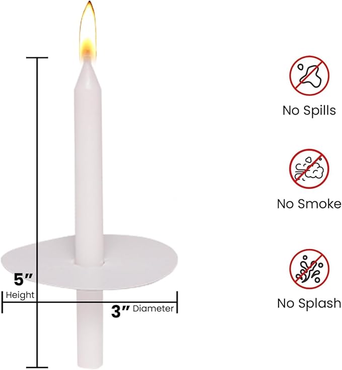 Church Candles with Drip Protectors, Box of 50 Candles, Devotional Candlelight Vigil Service Taper Candles, Smokeless,Unscented White 5" X 1/2"