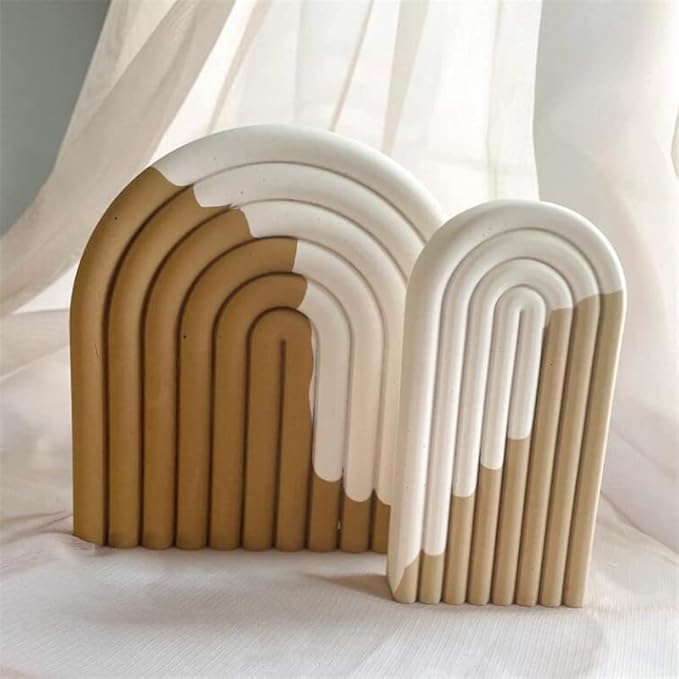 Geometric Rainbow Candle Mold, Striped U-Shaped Arch Scented Mold, Simple Lines Bridge Aromath Wax Mould for Candle Soap Wax Cake Mousse Ice Cream Making (6 Ring Long, Single-Sided)