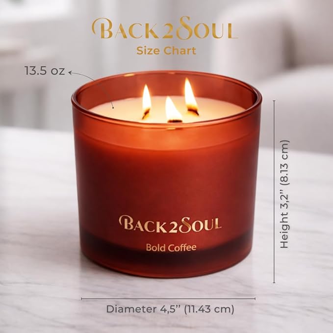 Non Toxic Candles 13.4 oz 50 Hours Burn Time, Scented Soy Candles, Clean Burning, Safe Non Toxic Design (Bold Coffee)