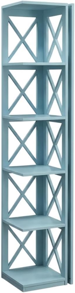 Furnifact Sea Foam 5-Tier Corner Bookcase with Durable Non Lead Base Paint Ideal for Living Room, Office, Commercial Spaces