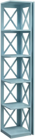 Furnifact Sea Foam 5-Tier Corner Bookcase with Durable Non Lead Base Paint Ideal for Living Room, Office, Commercial Spaces