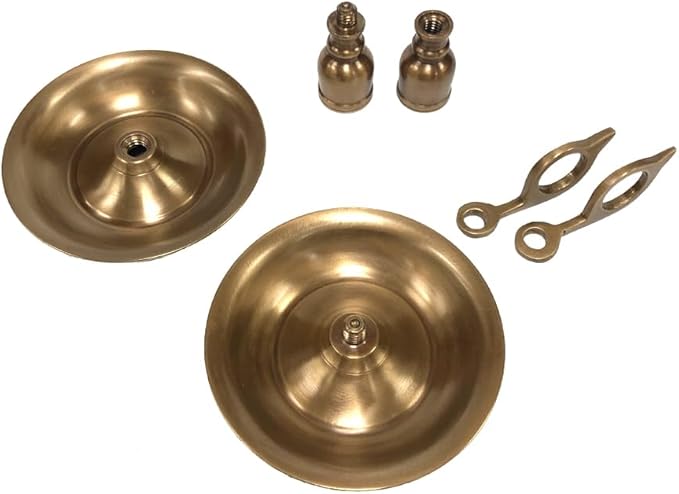 Antique Brass Brighton Bun Chamberstick Set, Portable Travel Candle Holder, 3.75 Inch Wide, 2.5 Inch Tall, 2-Piece Set