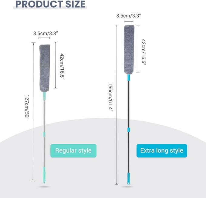 Retractable Gap Dust Cleaner with 4 Reusable Dusting Cloths, Wet & Dry Sweeper Stick Dusters, Bendable Flexible Duster with Extension Pole for Gap Cleaning Under Appliances Furniture (Regular)
